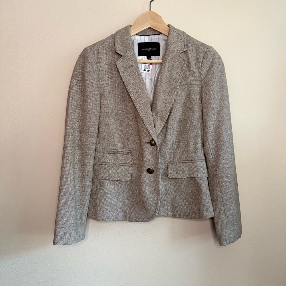 Banana Republic Wool Blend Tweed Blazer 4P Neutral Jacket
